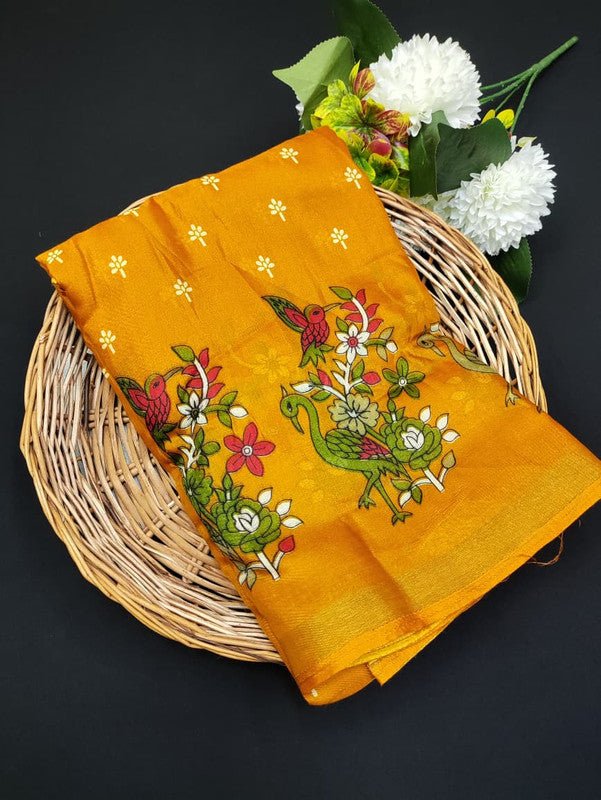 Lightweight Mal Cotton Saree featuring printed design and zari border for women
