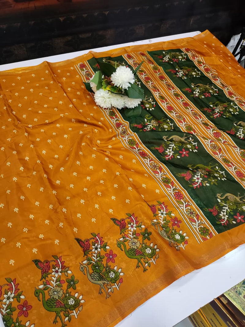 Premium Mal Cotton Saree for women with elegant printed work and running blouse