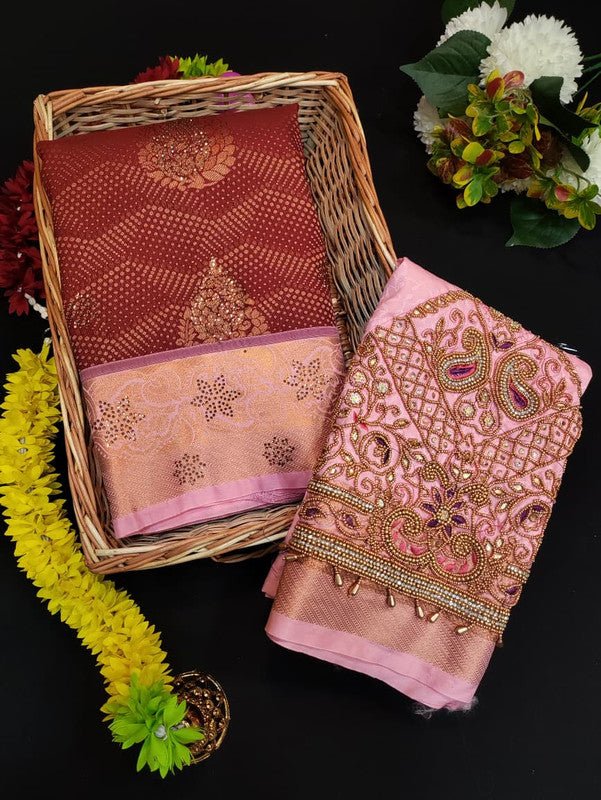 Meenakshi Thirukalyanam Silk Saree with Zari and Stone Work for Wedding Wear