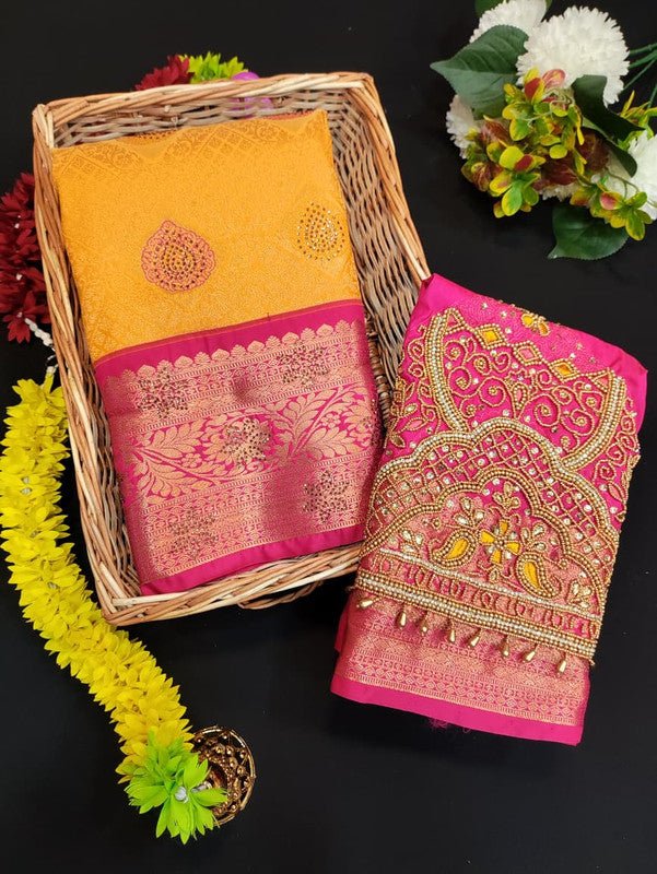 Meenakshi Thirukalyanam Silk Saree with Zari and Stone Work for Wedding Wear