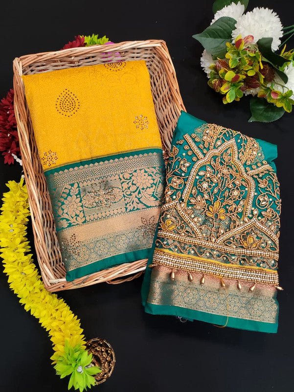 Meenakshi Thirukalyanam Silk Saree with Zari and Stone Work for Wedding Wear