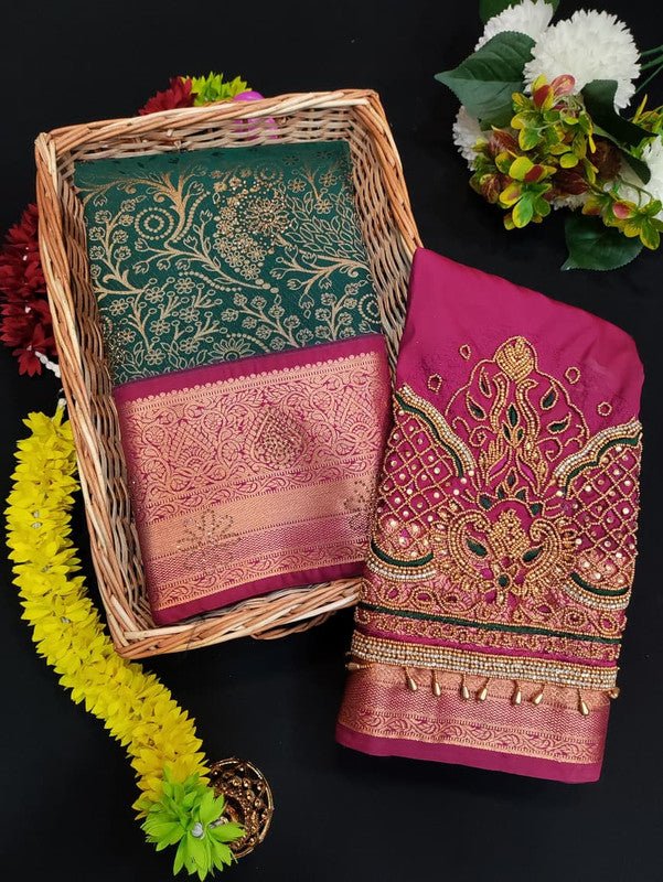 Meenakshi Thirukalyanam Silk Saree with Zari and Stone Work for Wedding Wear