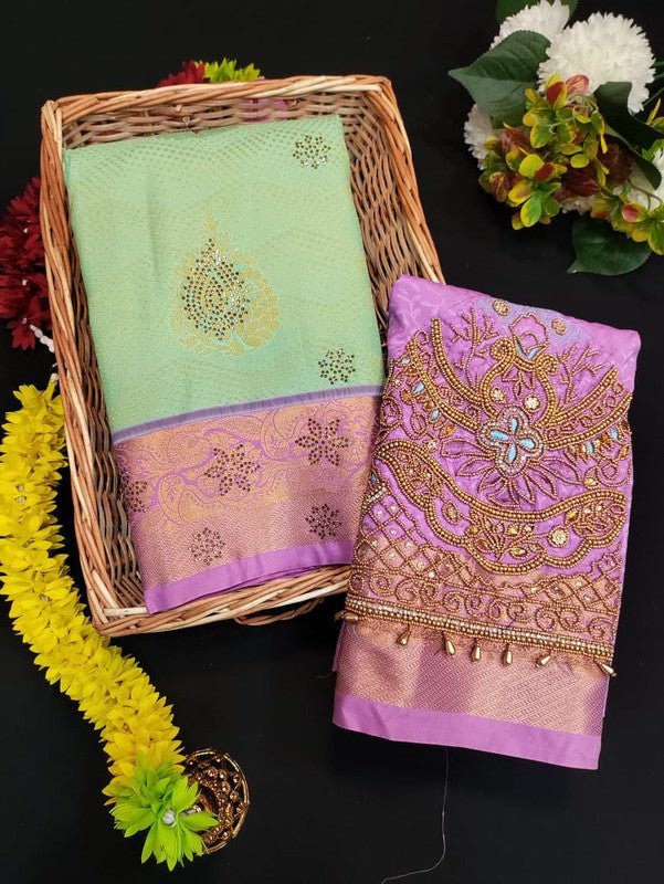 Meenakshi Thirukalyanam Silk Saree with Zari and Stone Work for Wedding Wear