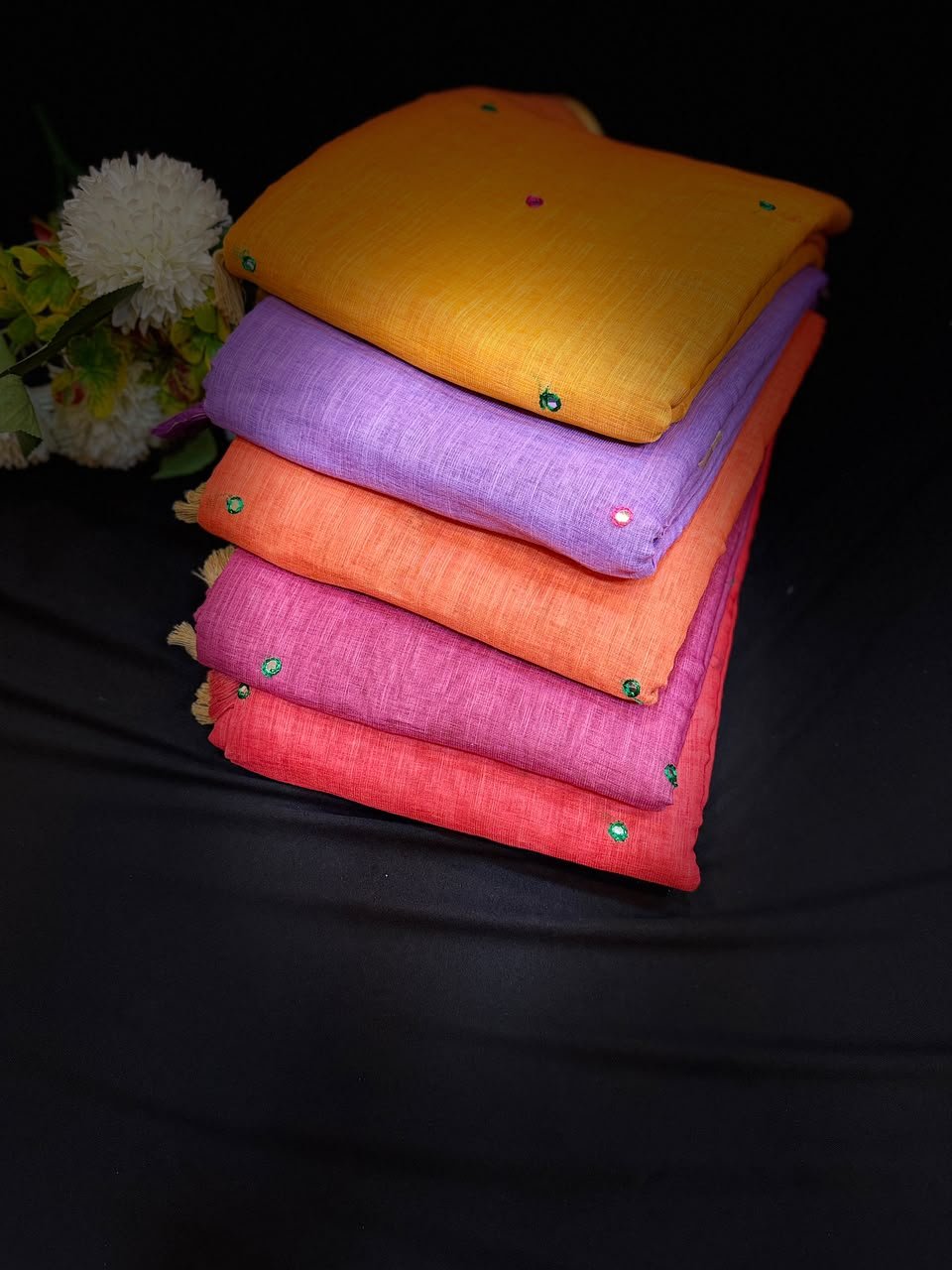 Mina Linen Printed Saree with Mirror Work for Festival Wear