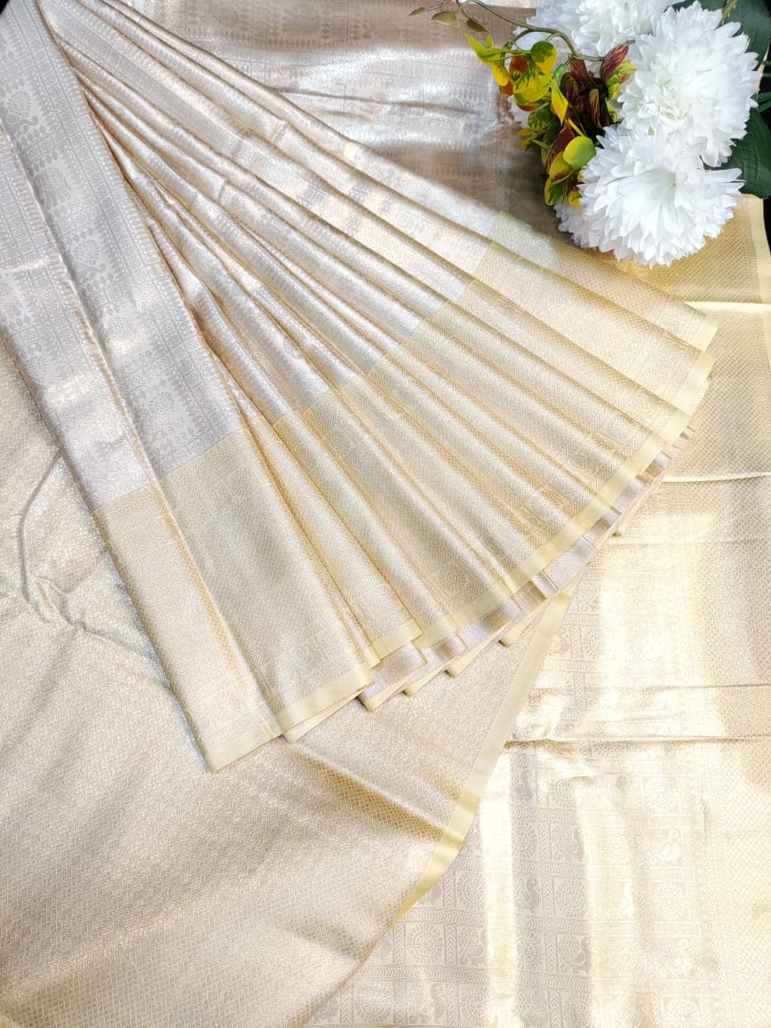 Nangai Satin Silk Onam Festival Saree with elegant Zari work for women