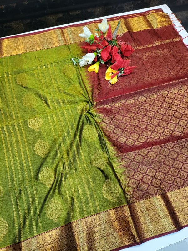 Offer Slub Silk Saree with elegant Zari work for wedding wear