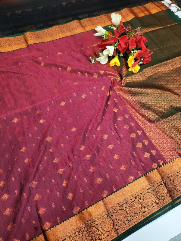 Offer Slub Silk Saree with elegant Zari work for wedding wear
