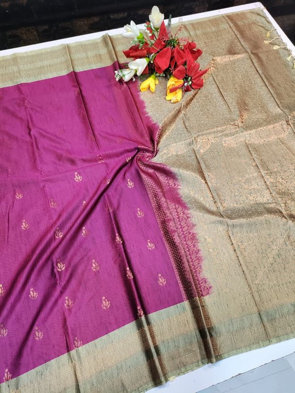 Offer Slub Silk Saree with elegant Zari work for wedding wear