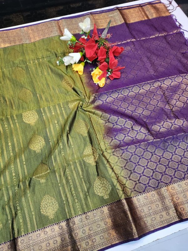 Offer Slub Silk Saree with elegant Zari work for wedding wear