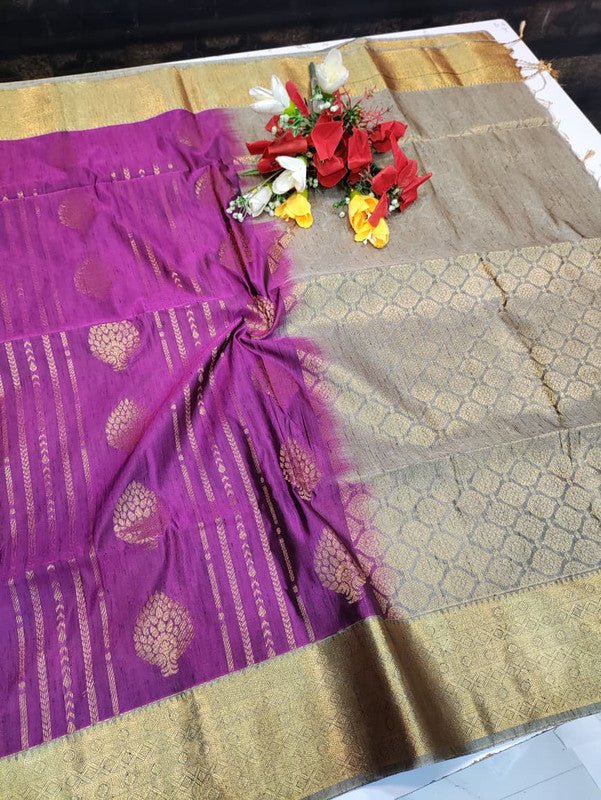 Offer Slub Silk Saree with elegant Zari work for wedding wear