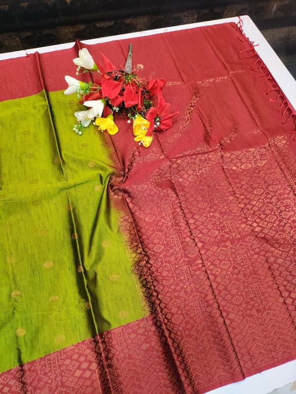 Offer Slub Silk Saree with elegant Zari work for wedding wear