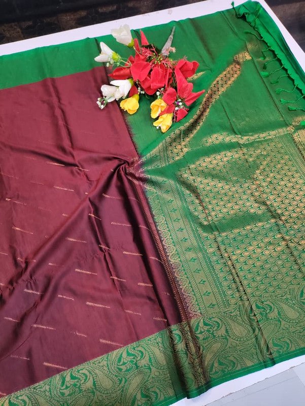 Offer Slub Silk Saree with elegant Zari work for wedding wear