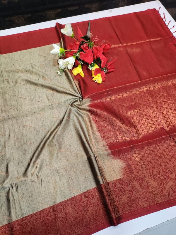 Offer Slub Silk Saree with elegant Zari work for wedding wear