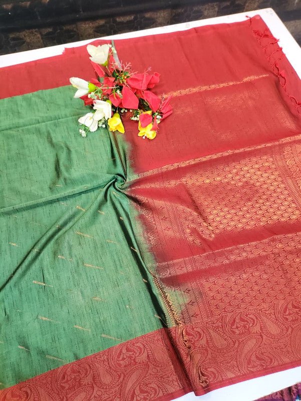 Offer Slub Silk Saree with elegant Zari work for wedding wear