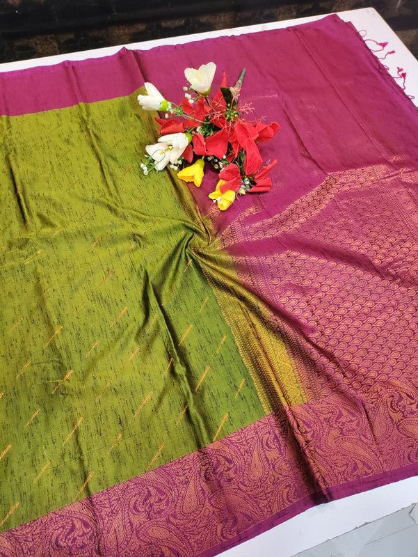 Offer Slub Silk Saree with elegant Zari work for wedding wear