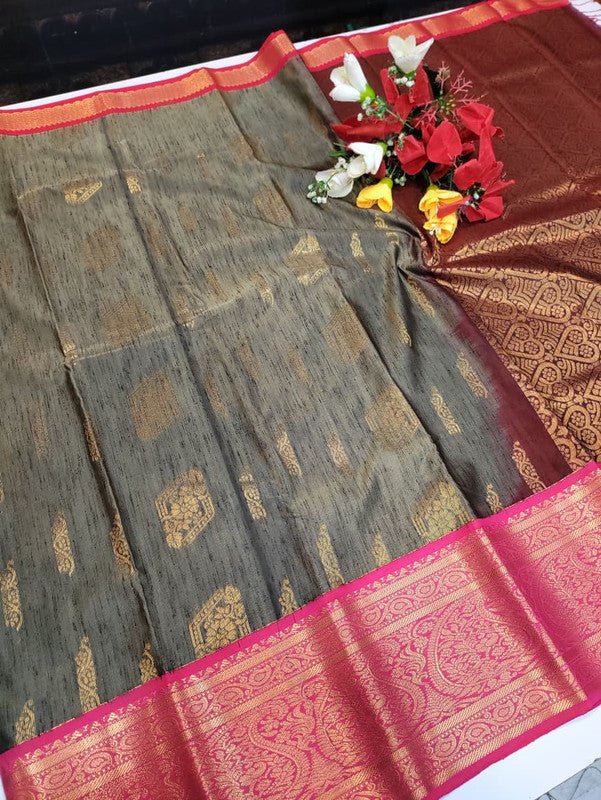 Offer Slub Silk Saree with elegant Zari work for wedding wear