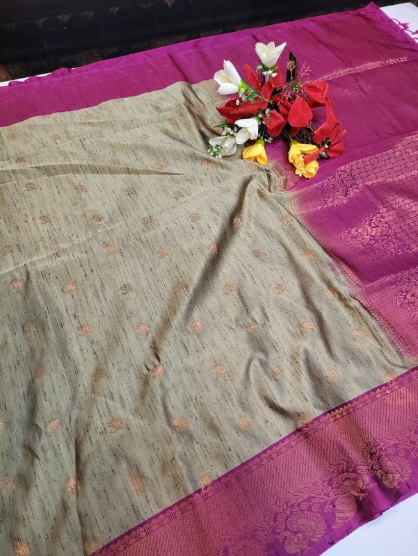 Offer Slub Silk Saree with elegant Zari work for wedding wear