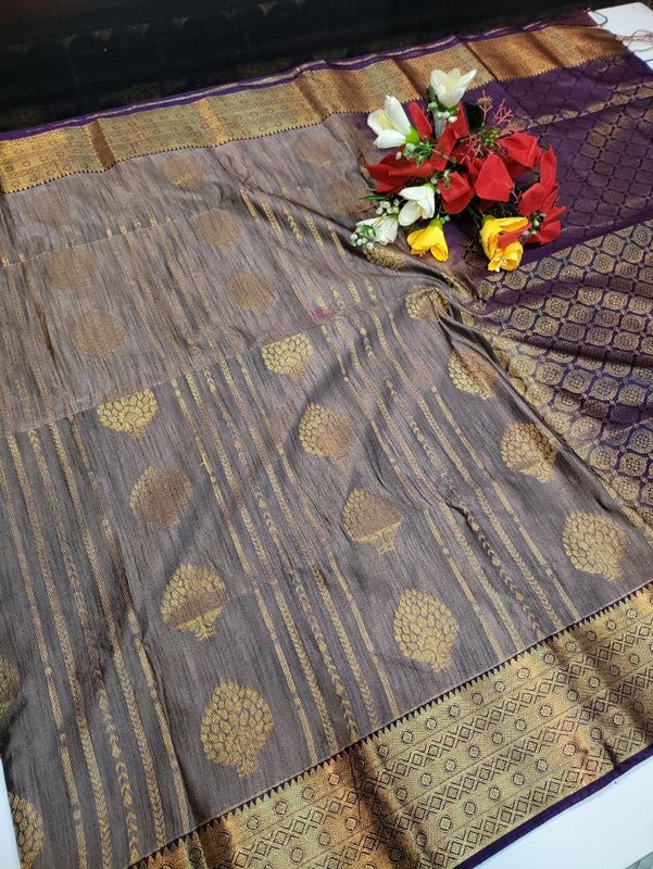 Offer Slub Silk Saree with elegant Zari work for wedding wear
