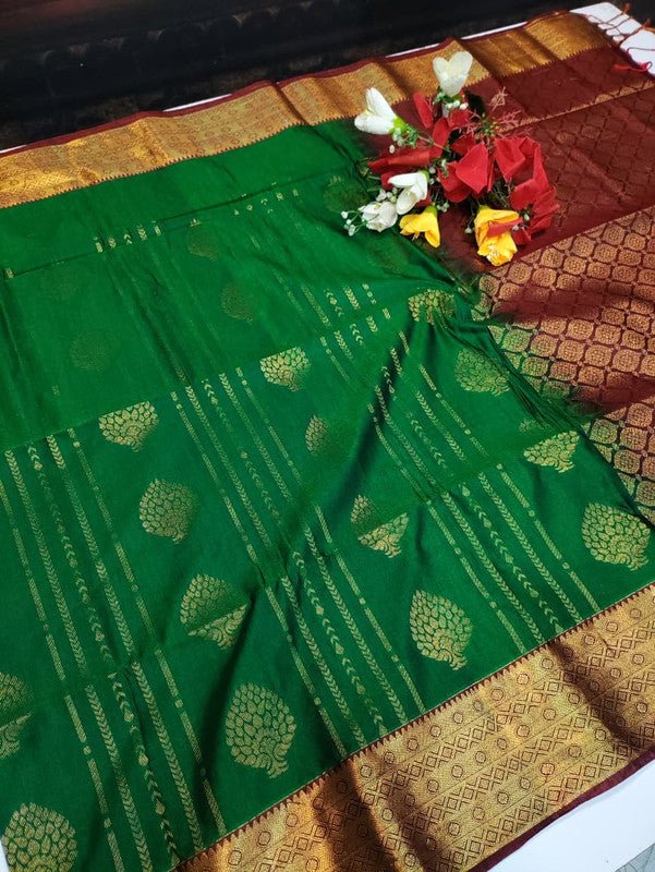 Offer Slub Silk Saree with elegant Zari work for wedding wear
