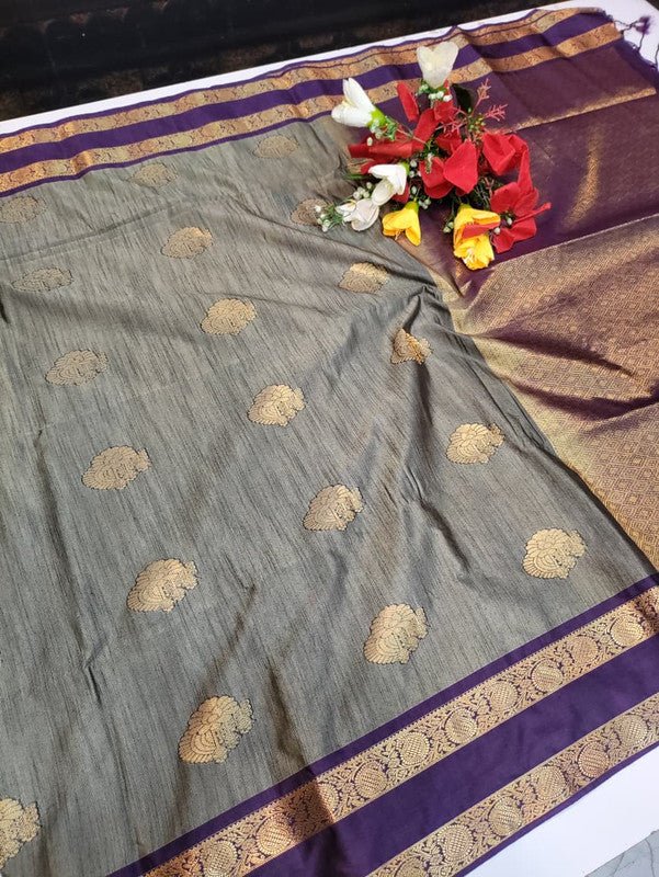 Offer Slub Silk Saree with elegant Zari work for wedding wear