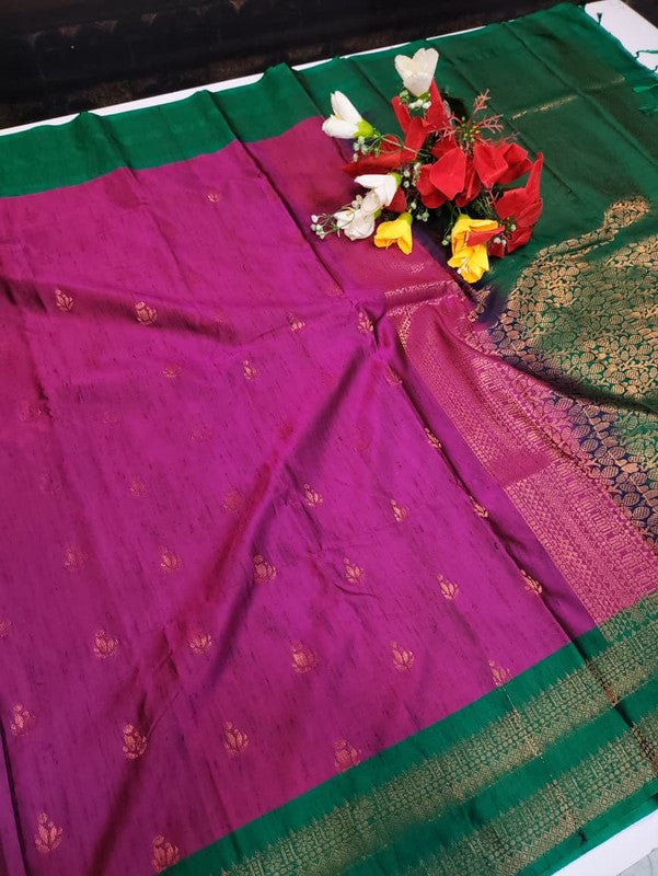Offer Slub Silk Saree with elegant Zari work for wedding wear