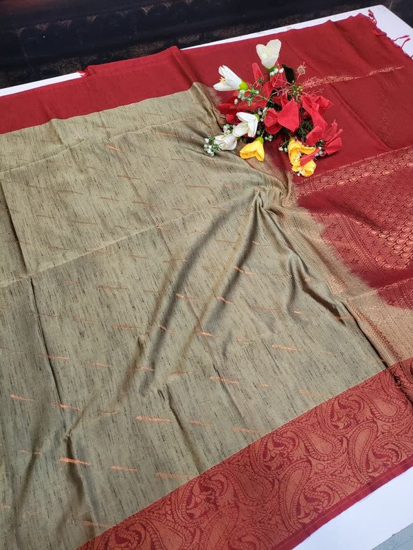 Offer Slub Silk Saree with elegant Zari work for wedding wear