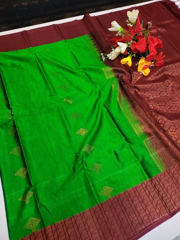Offer Slub Silk Saree with elegant Zari work for wedding wear