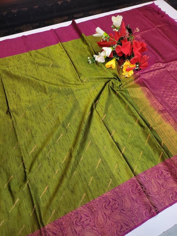 Offer Slub Silk Saree with elegant Zari work for wedding wear