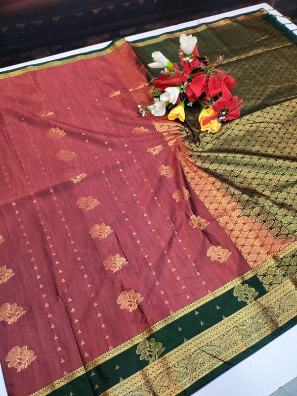 Offer Slub Silk Saree with elegant Zari work for wedding wear