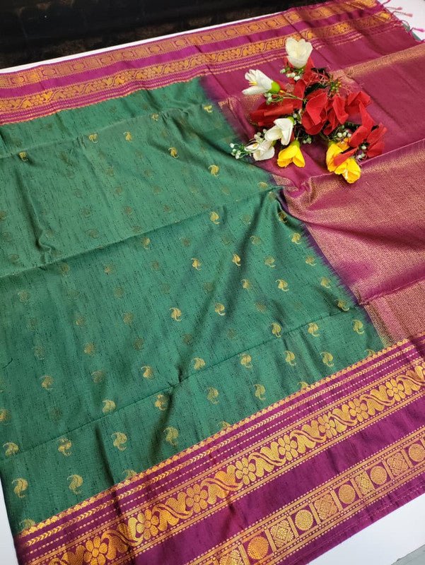 Offer Slub Silk Saree with elegant Zari work for wedding wear