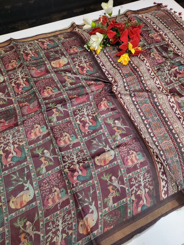 Paper Fancy Saree in Blue with Zari Print for Wedding Wear