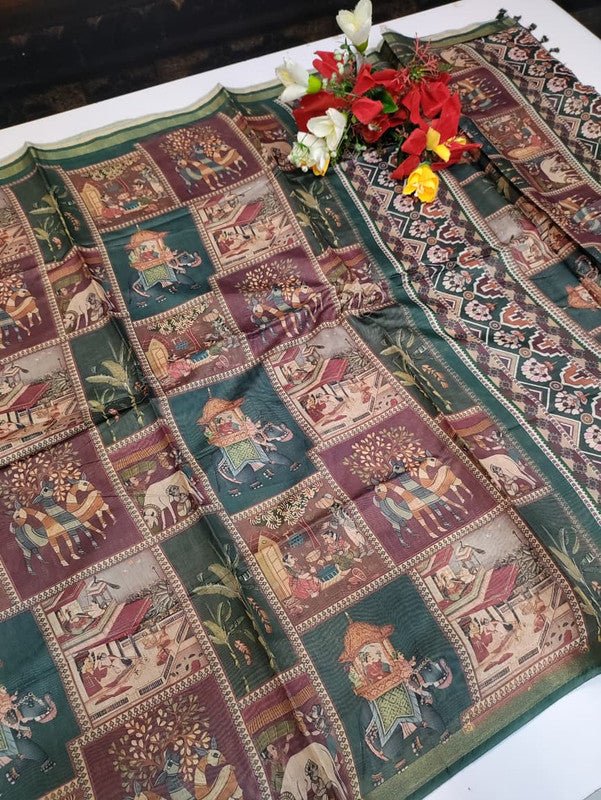 Paper Fancy Saree in Blue with Zari Print for Wedding Wear