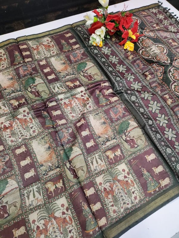 Paper Fancy Saree in Blue with Zari Print for Wedding Wear