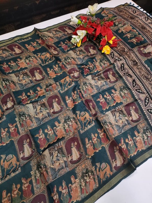 Paper Fancy Saree in Blue with Zari Print for Wedding Wear