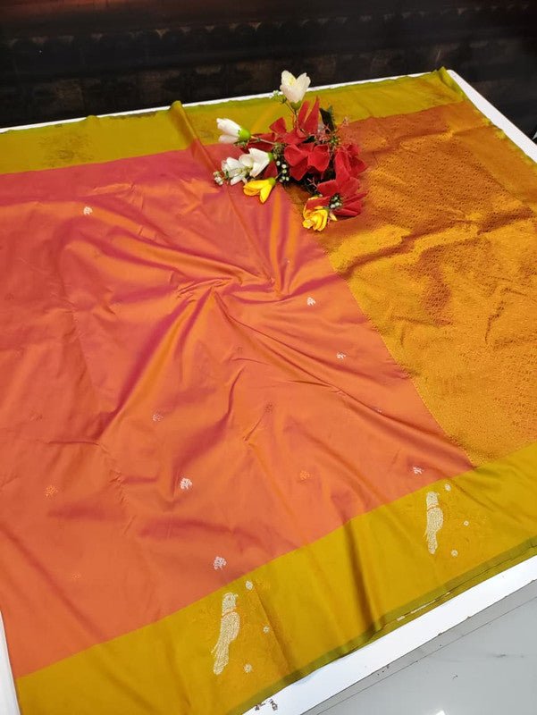 Poovizhi Soft Silk Saree with zari bird design for festival wear