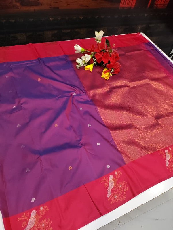 Poovizhi Soft Silk Saree with zari bird design for festival wear