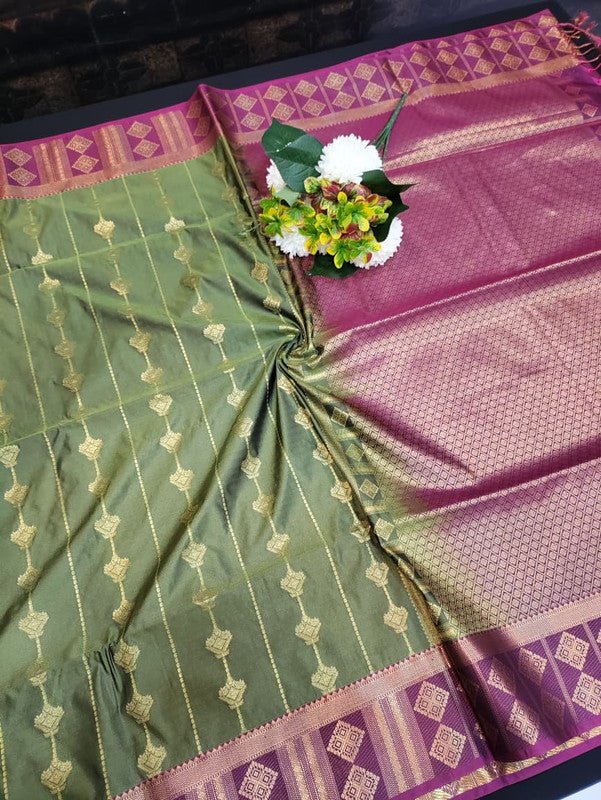 Semi Silk Saree with elegant zari work for wedding wear women