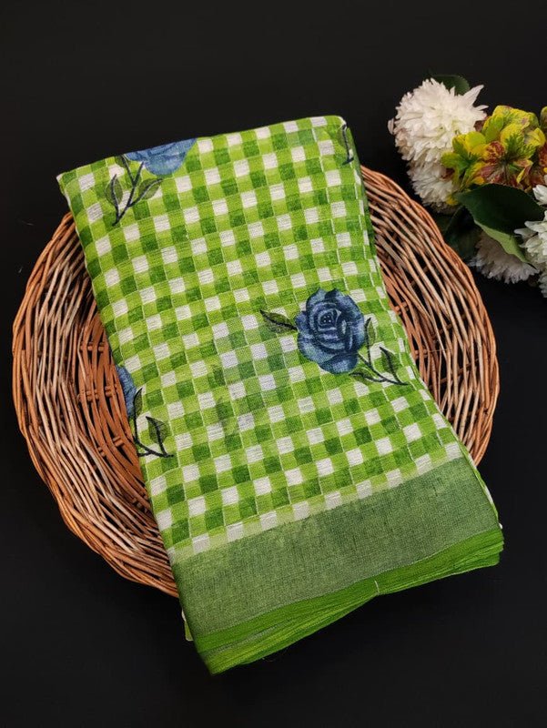 Soft Linen Saree with Contrast Blouse for Women