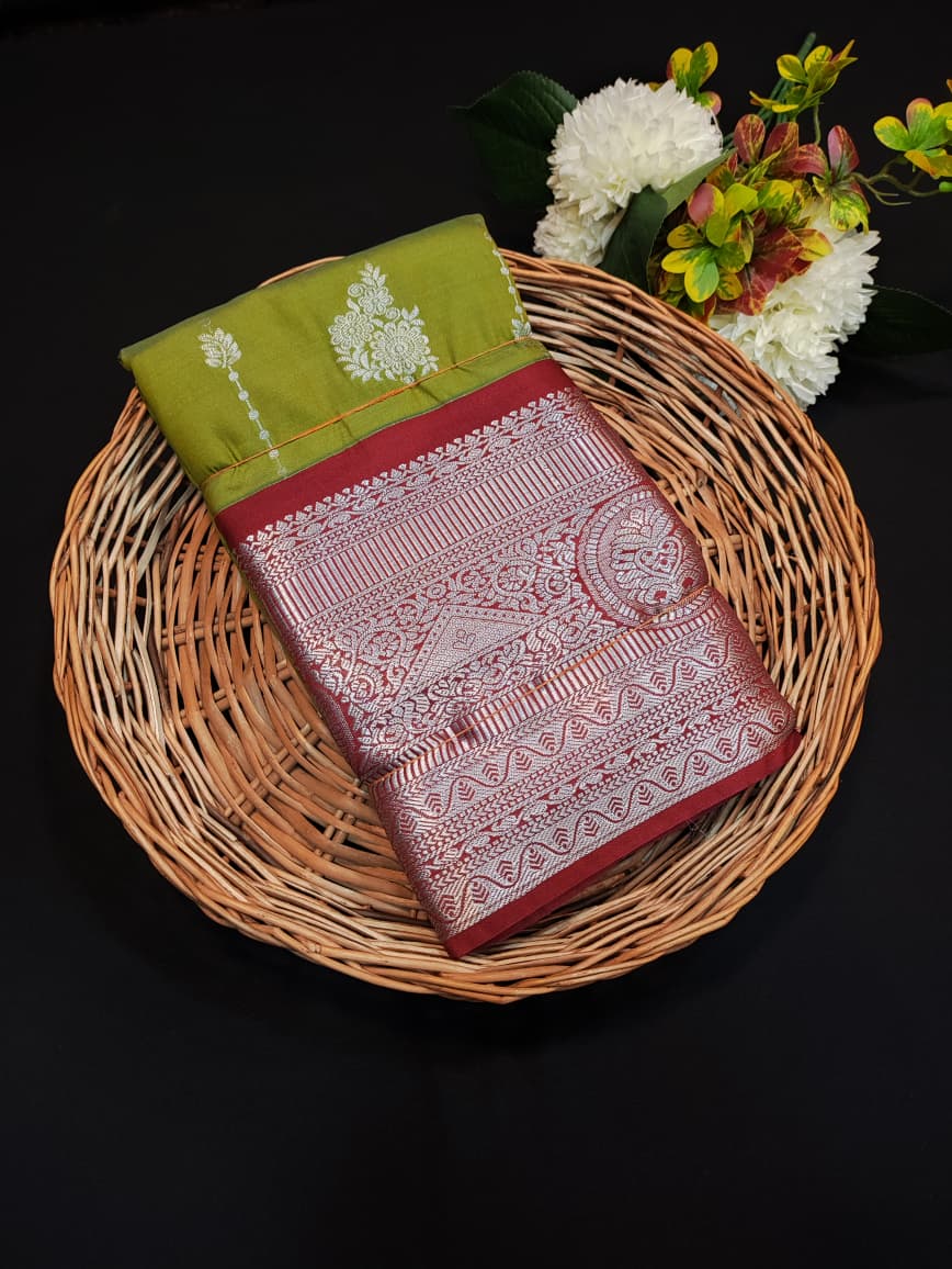 Sundari Semi Silk Saree with elegant zari work for wedding wear