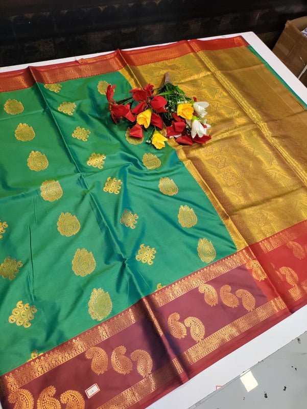 Vani Soft Silk Collection saree in elegant traditional soft silk design for wedding and festive wear from Sri Sakthi Pugazh Tex Salem Tamil Nadu