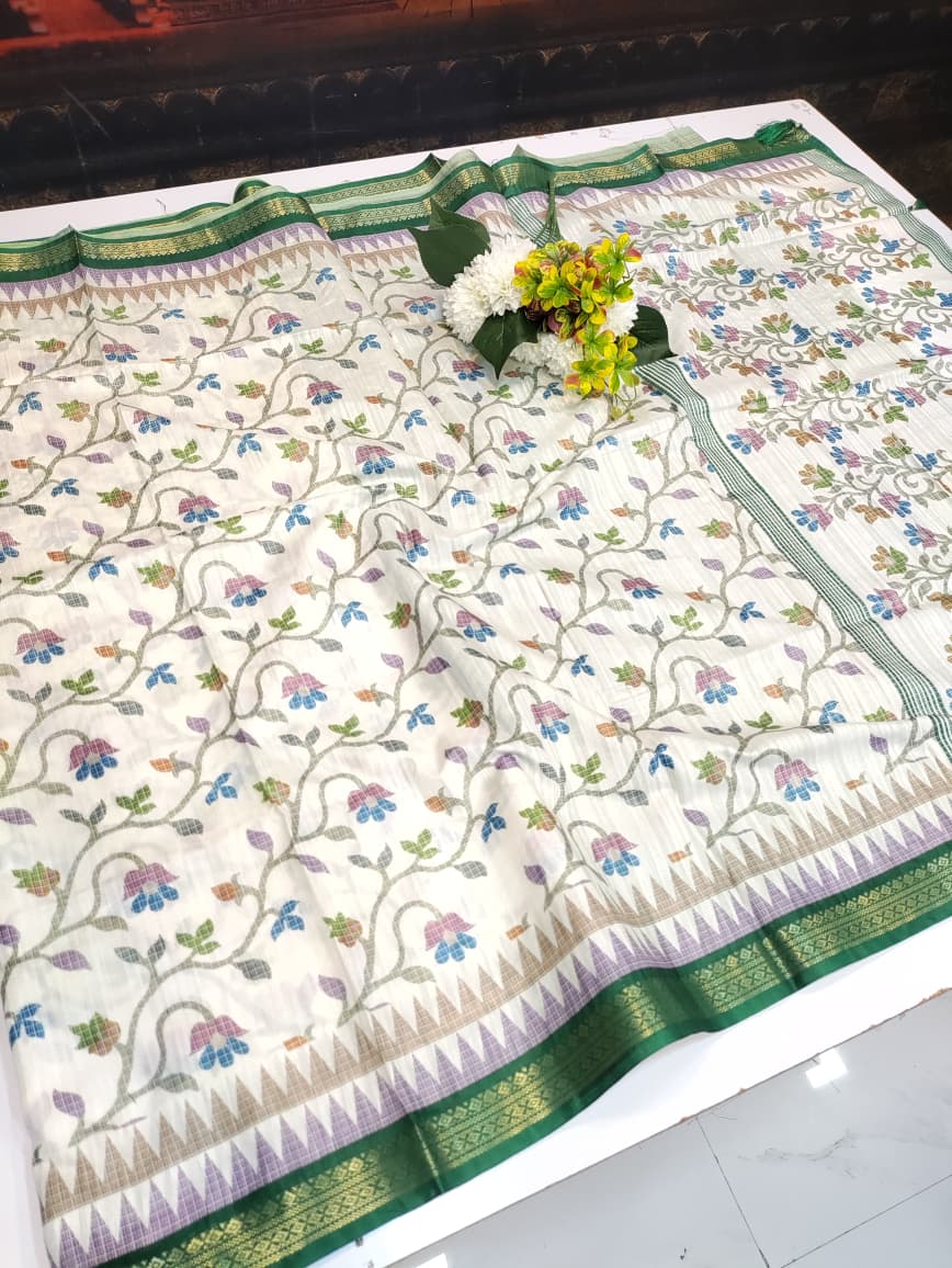 Vannila Silk Saree with elegant zari work for wedding wear