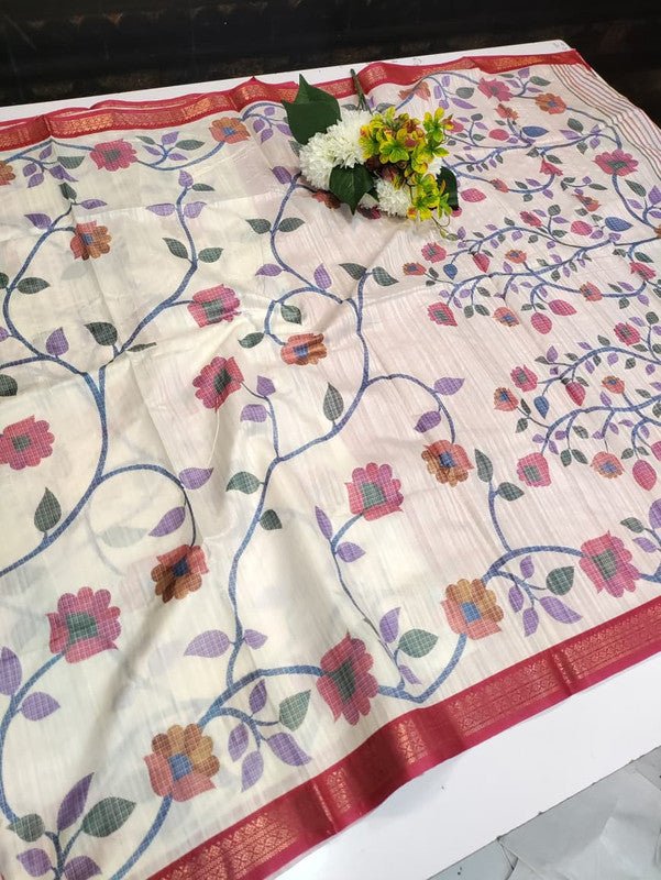 Vannila Silk Saree with elegant zari work for wedding wear