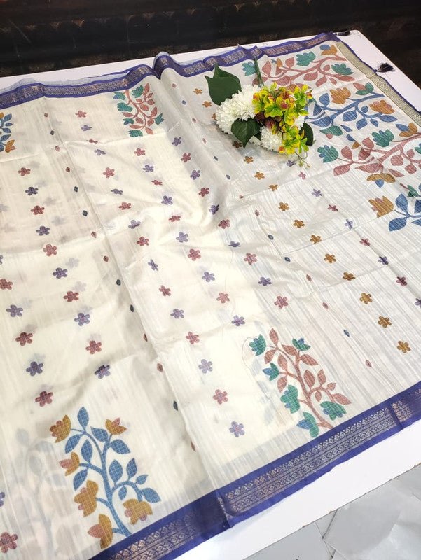 Vannila Silk Saree with elegant zari work for wedding wear
