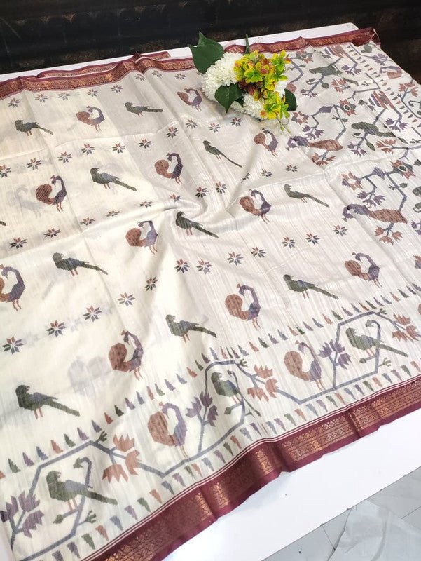 Vannila Silk Saree with elegant zari work for wedding wear