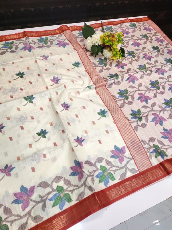 Vannila Silk Saree with elegant zari work for wedding wear