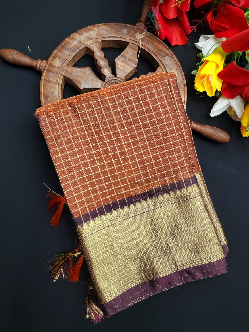 Varanasi Checked Raw Silk VN70 - Sri Sakthi Pugazh Tex - Saree