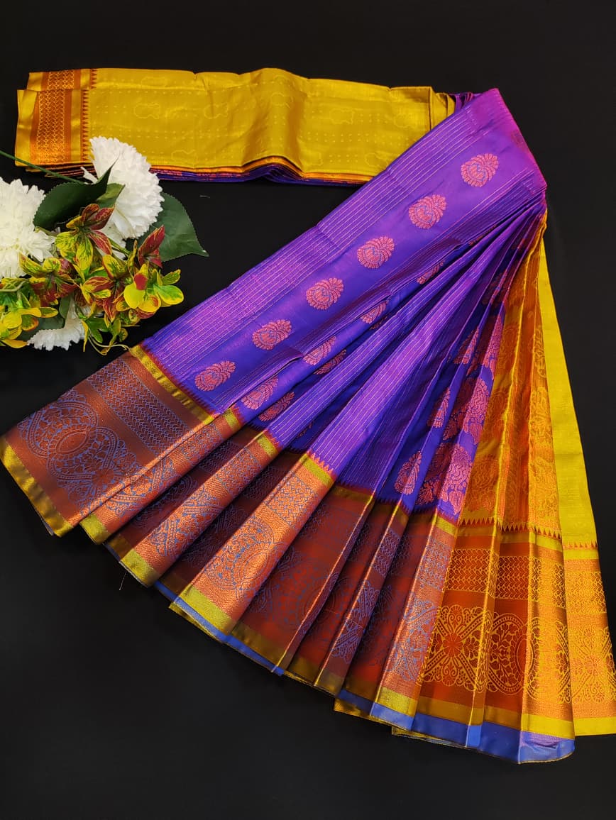 Velvet Silk |Zari Saree with Contrast Blouse| VY01 - Sri Sakthi Pugazh Tex VY01 - Velvet Silk Saree