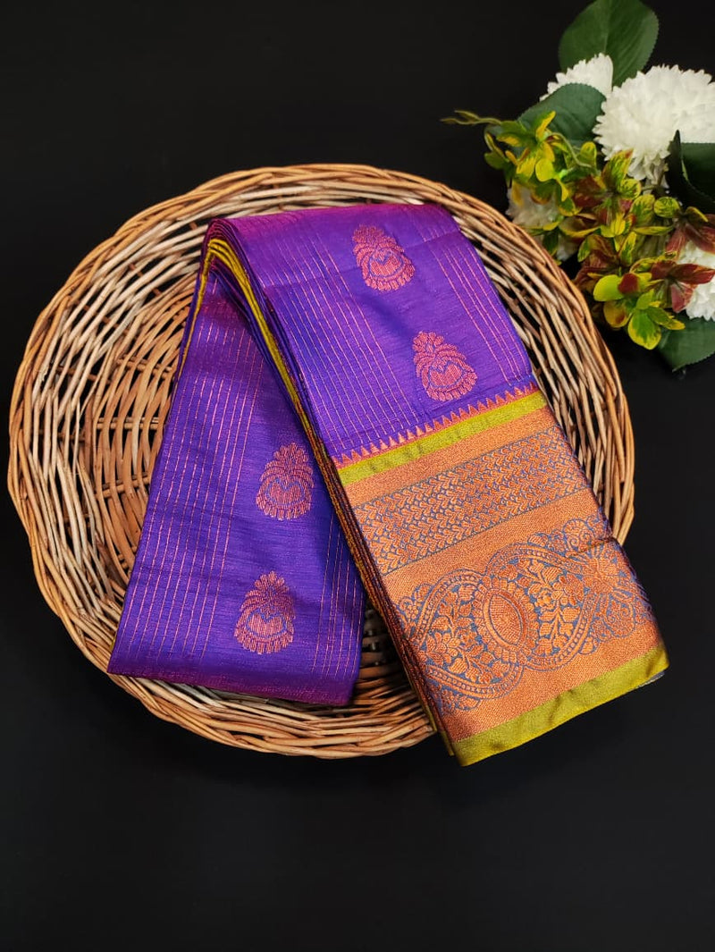 Velvet Silk Zari Saree with Contrast Blouse for Wedding Wear