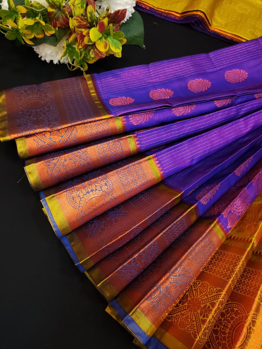 Velvet Silk |Zari Saree with Contrast Blouse| VY01 - Sri Sakthi Pugazh Tex VY01 - Velvet Silk Saree