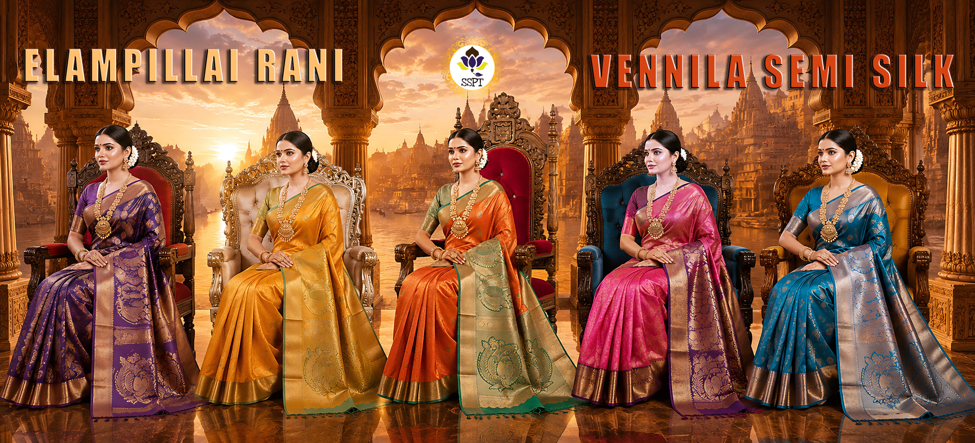Vennila Luxury Semi Silk Collection saree in elegant traditional semi silk design for wedding and festive wear from Sri Sakthi Pugazh Tex Salem Tamil Nadu